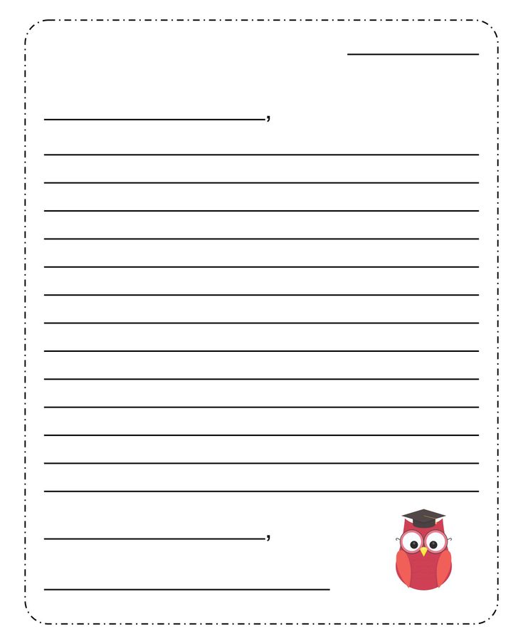 lined paper with an owl wearing a graduation hat on the top and bottom line in red