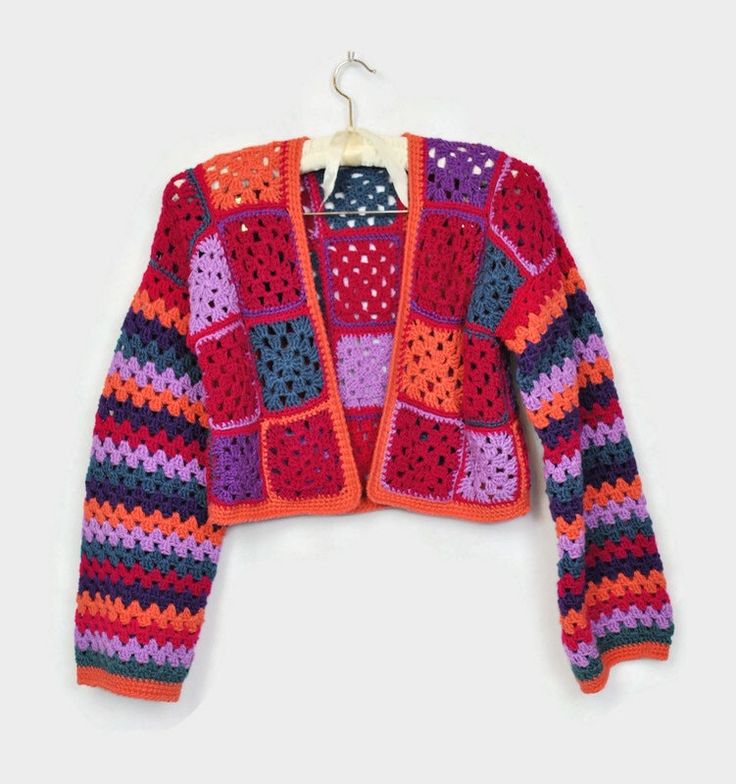 Square Sweater, Granny Square Sweater, Cardigan Kimono, Orange Cardigan, Cardigan Long Sleeve, Gilet Long, Crochet Jacket, Hippie Festival, Festival Looks