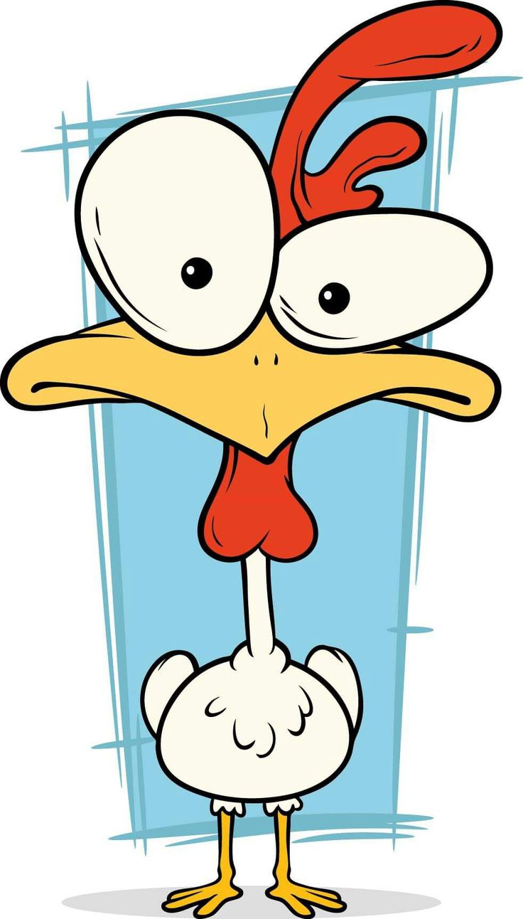 a cartoon chicken with an angry look on its face and neck, standing in front of a