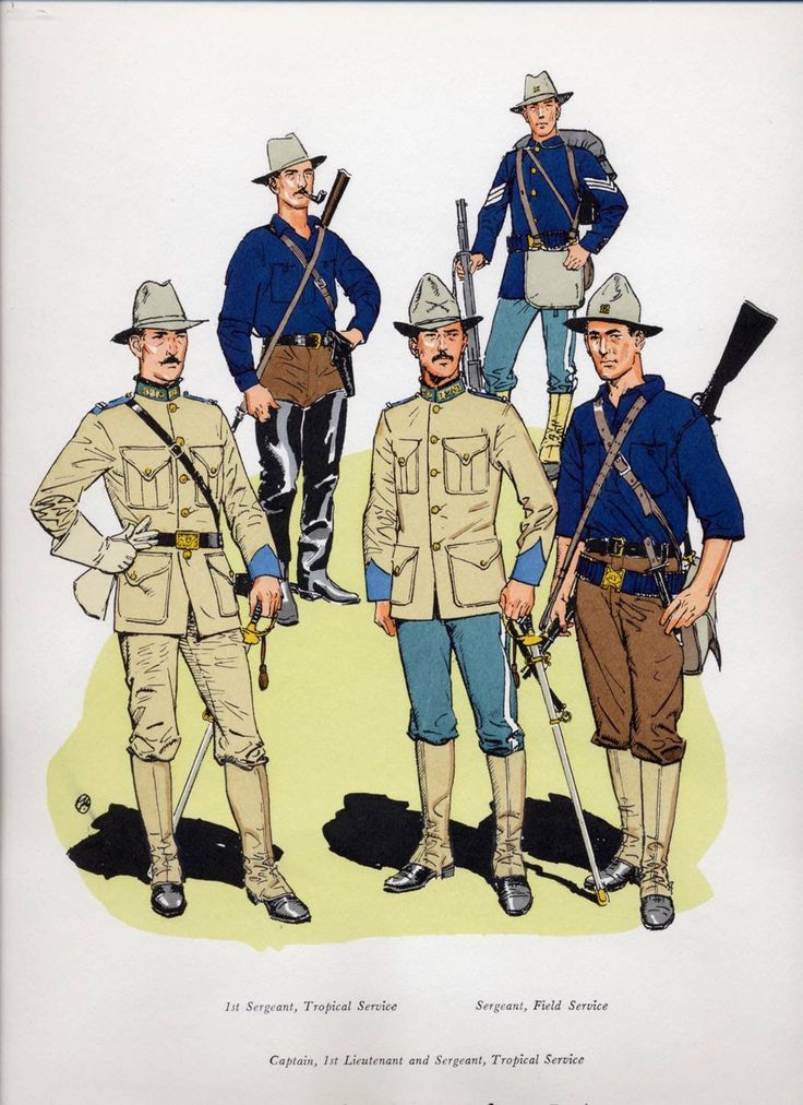 US Infantry circa The Spanish-American War (1898). Us Army Uniforms, American Uniform, American Military History, Century Uniforms, Rough Riders, Military Figures, United States Military, Military Uniforms, Us Soldiers