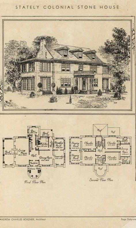 an old house is shown with plans for the front and rear floors, and second story