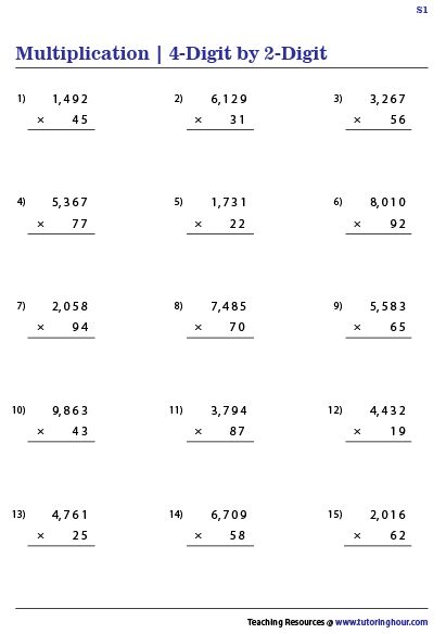 Multiplying 4-digit by 2-digit Numbers Worksheets | Multiplication ...