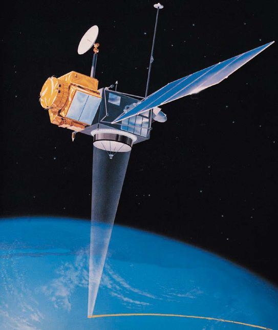 an artist's rendering of a satellite in orbit