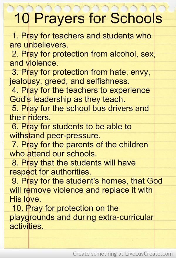 a note with the words 10 prayers for schools written on it