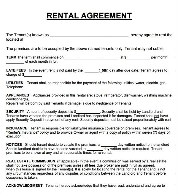 Download Free Basic Rental Agreement Template | Every Last Template ...