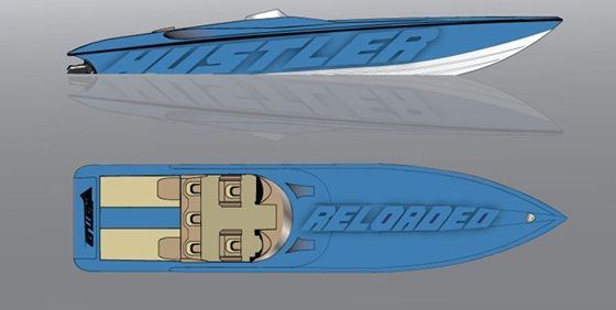 a blue and white boat with the name belordel on it's side