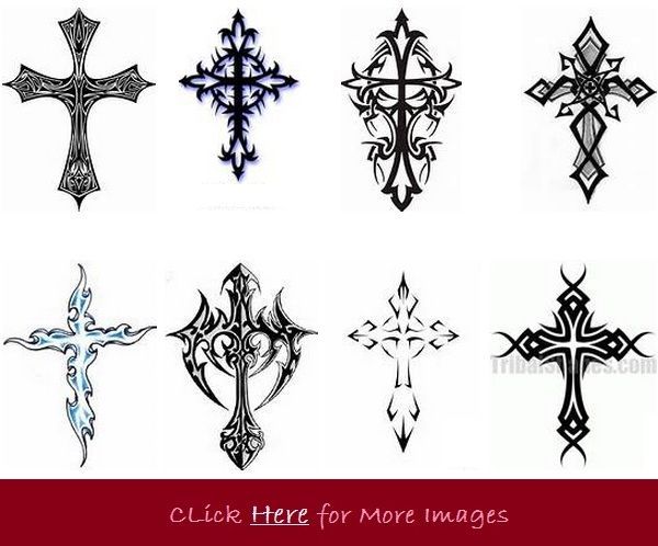 cross tattoo designs for men and women on the back of their chest, shoulder or arm