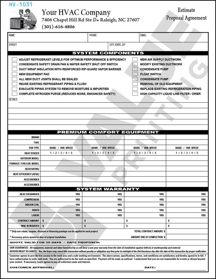 an invoice form for the hvac company