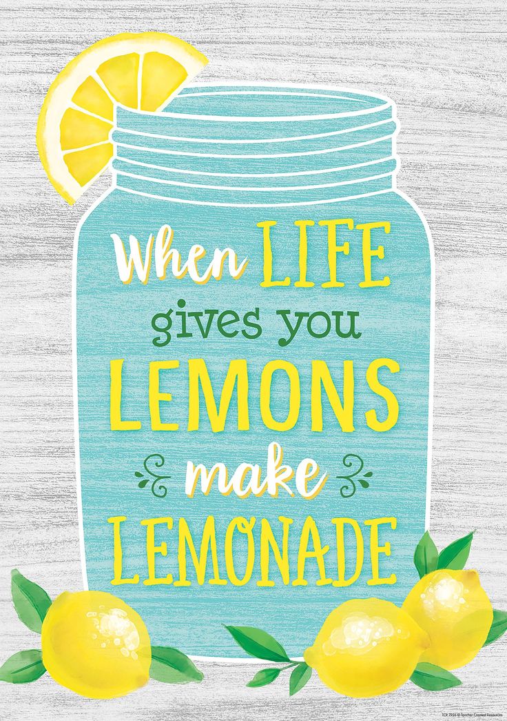 a blue mason jar with lemons on it and the words when life gives you lemons make lemonade