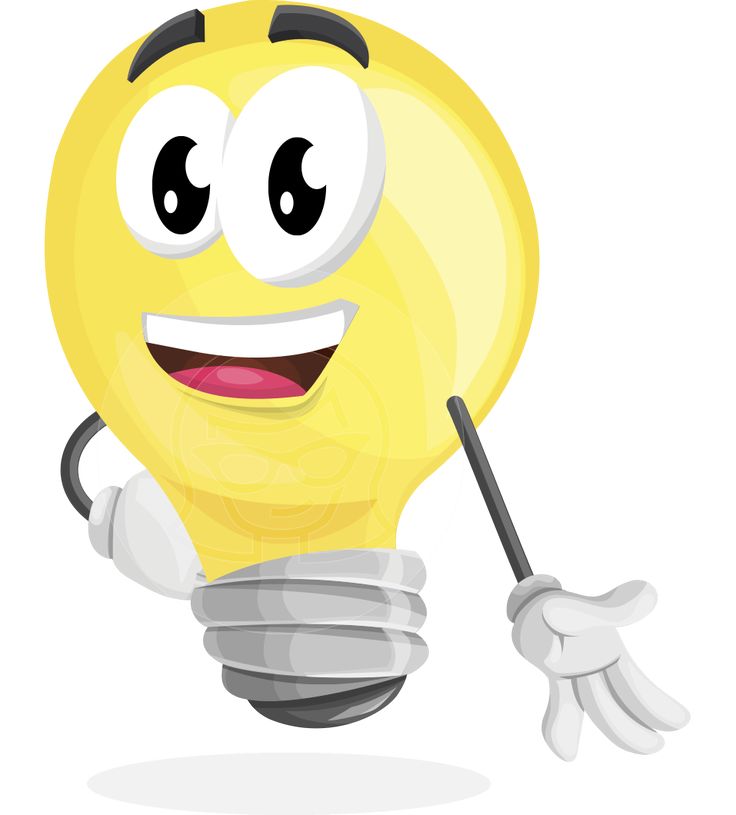 a cartoon light bulb character pointing at something