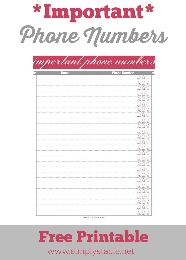 the free printable phone number sheet is perfect for any homeowner to use