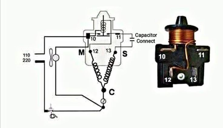 an electrical circuit diagram with the capacitor connected to it and two wires attached