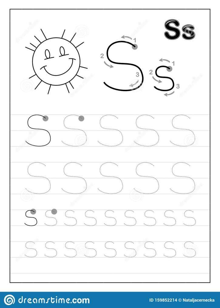 letter s handwriting practice worksheet with sun and letters stock photo image 51987