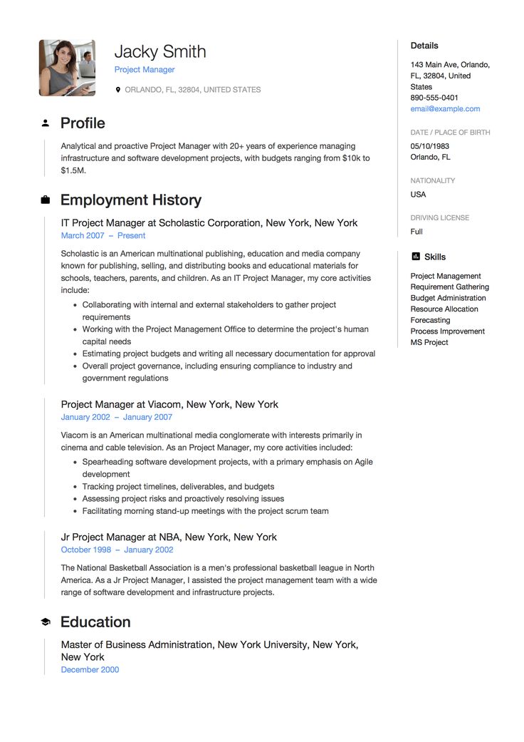 a professional resume with no work experience on the front and center page, it is also in