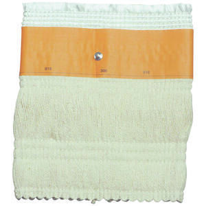 an orange and white towel is hanging on the wall