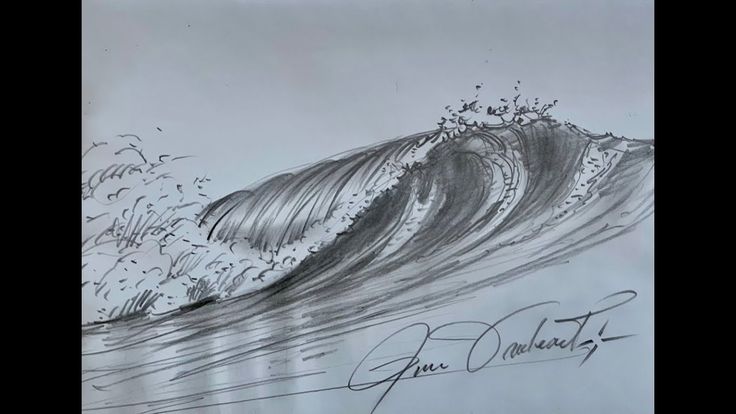 a drawing of a large wave in the ocean