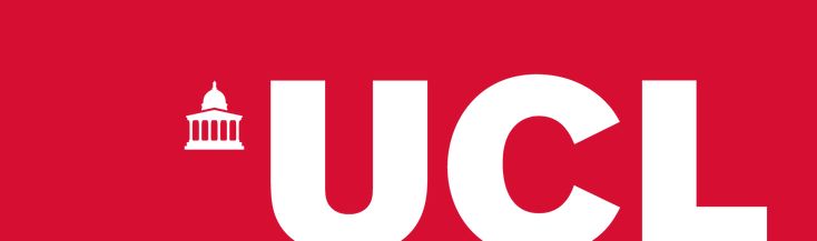 the ucl logo is shown on a red background with white letters and a tower