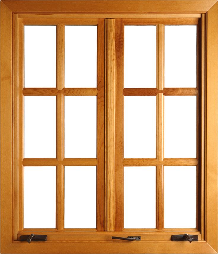 an open wooden window on a white background