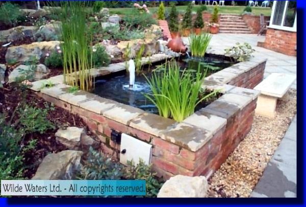 an outdoor pond surrounded by rocks and plants