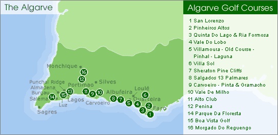 the algarve golf course map with all its locations and their links to it