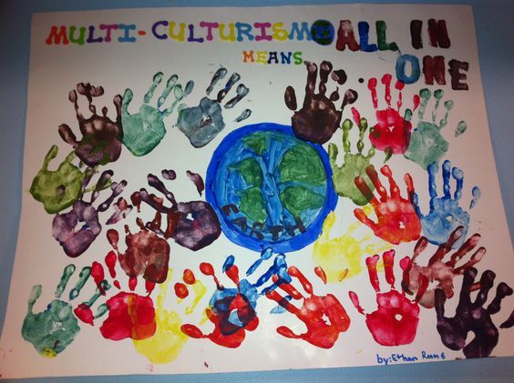 a poster with hand prints on it that says multi - cultural ball in man's one