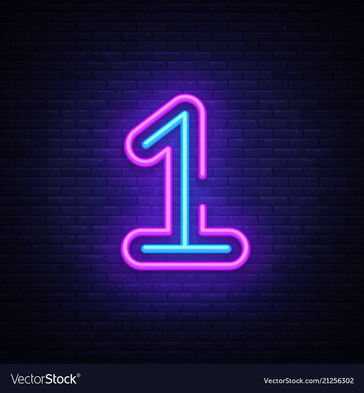 the number one neon sign on a dark brick wall epstng it in blue and pink