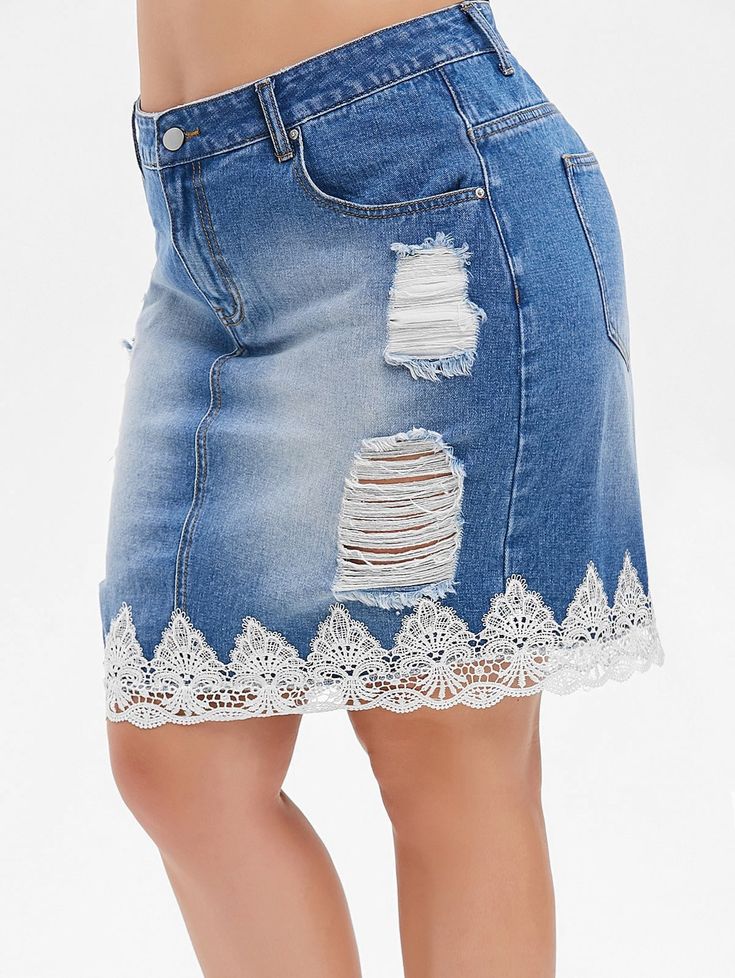 Plus Size Lace Trim Distressed Denim Skirt , #Sponsored, #Trim, #Lace, #Size, #Skirt, #Denim #affiliate Ripped Denim Skirt, Ripped Denim Skirts, Mid Calf Skirt, Spring Denim, Midi Flare Skirt, Plus Size Lace, Distressed Denim Skirt, Skirt Denim, Plus Size Clothing For Women