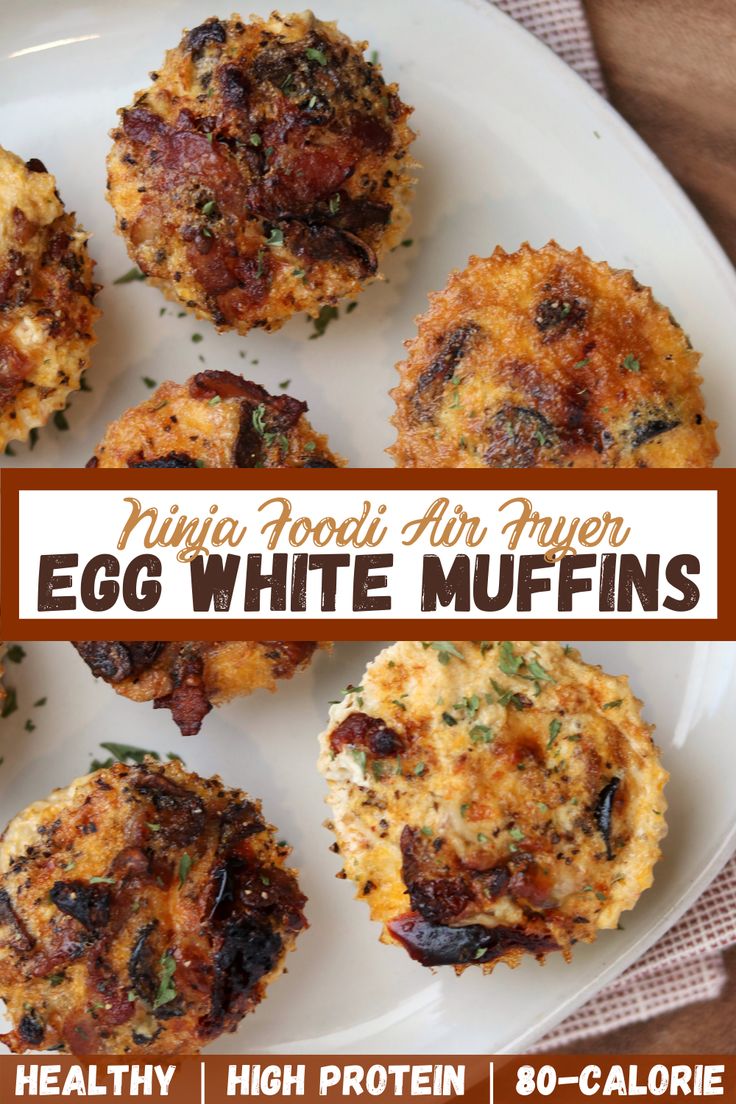 egg white muffins on a plate with text overlay