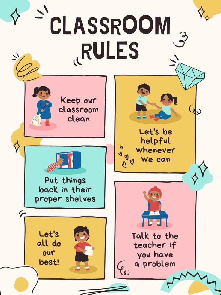 the classroom rules poster is shown in three different colors and features children's pictures