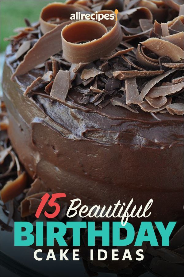 a birthday cake with chocolate frosting on top and the words, 15 beautiful birthday cake ideas