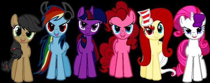 many different colored ponys are standing in a row on a black background with the caption, my little pony