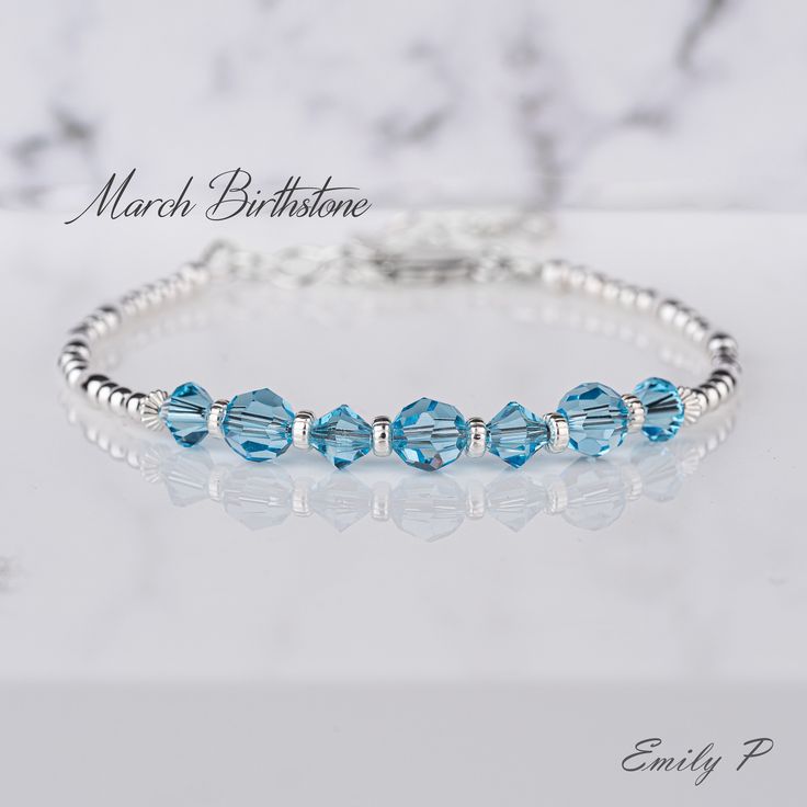 Aquamarine Crystal & Sterling Silver Beaded Bracelet 5mm & 6mm Sparkly Swarovski Aquamarine Crystal Beads  🎉🎁  Perfect March Birthday Gift 🎂👏 S925 Sterling Silver Oval Beads, S925 Sterling Silver Round Beads & S925 Sterling Silver Textured  Beads S925 Sterling Silver Premium Quality Lobster Clasp & S925 Sterling Silver Extension Chain Handmade in England with Love, Quality and Care & Available in 2 Sizes Sizes Quoted are for actual wrist size (internal circumference of bracelet) This item co Birthstone Bracelets With Round Beads For Birthday, Round Beads Birthstone Bracelets For Birthday, Round Beaded Birthstone Bracelets For Birthday, Adjustable Blue Birthstone Bracelets, Adjustable Blue Bracelet With Birthstone, Adjustable Blue Bracelets With Birthstone, Adjustable Blue Crystal Bracelet For Anniversary, Blue Birthstone Round Bead Bracelets, Blue Beaded Bracelets With Birthstone