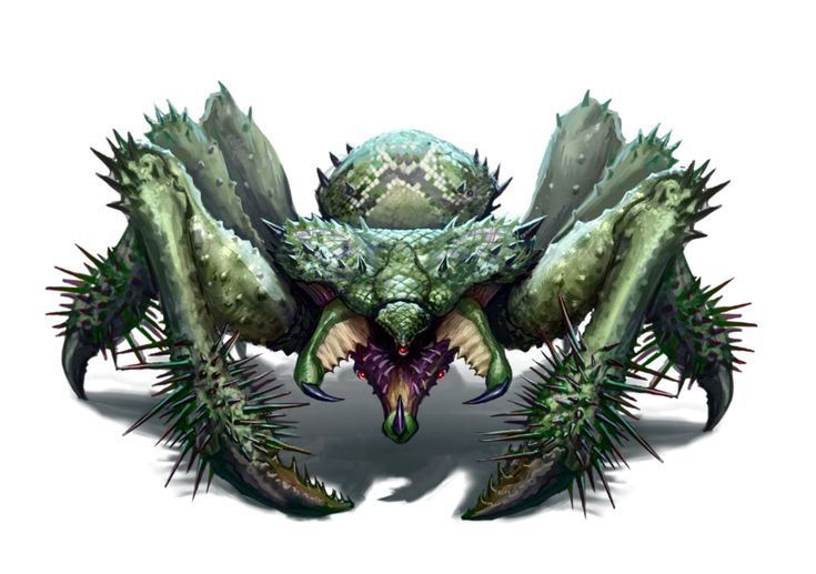 a green creature with spikes on it's legs