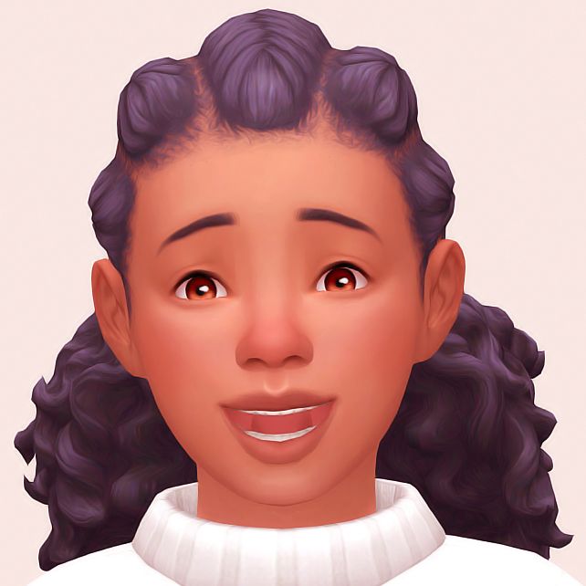 an animated image of a woman with curly hair and a white sweater on her shirt