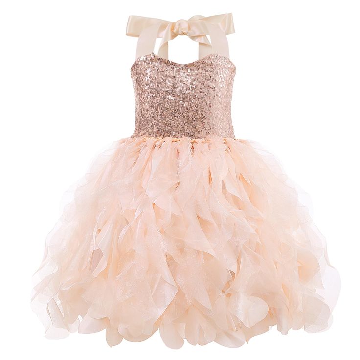 PRICES MAY VARY. Girls rose gold princess dress's style: sleeveless sparkly stretchy rose gold sequins top with layered handmade champagne swirls curly tulle, the fluffy princess dress with lining, halter type style tie around the neck, and the straps are adjustable. Girls birthday dress material: Girls tulle dress is absolutely adorable! It have a reasonable diameter top, with a loose tie (so you can adjust higher/lower as needed to fit your kid), and the bottom is layers and layers of tulle th Princess Tutu Dresses, Sneaker Ball, Prom Outfit, Girls Tulle Dress, Girls Tutu Dresses, Princess Dress Up, Kids Party Dresses, Birthday Girl Dress, Girls Dress Up