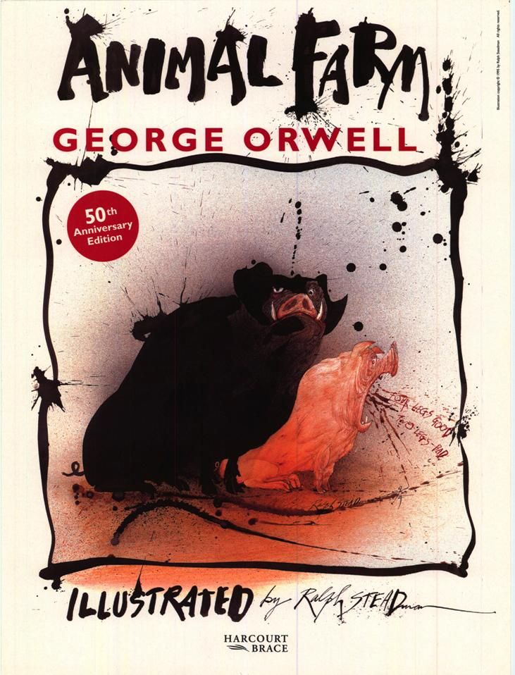 an animal farm by george orwell is featured in the cover of their book,