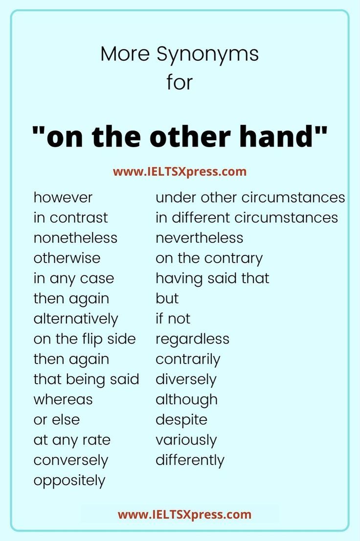 a poster with the words on it that read more syonyns for'on the other hand '