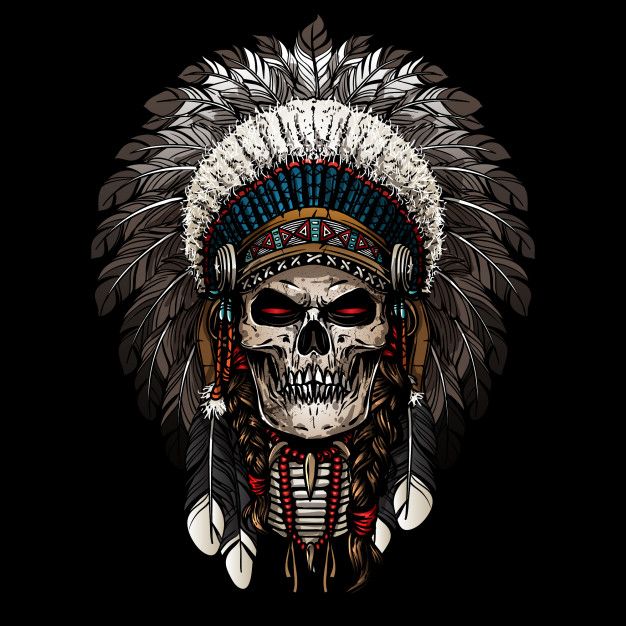 More than 3 millions free vectors, PSD, photos and free icons. Exclusive freebies and all graphic resources that you need for your projects Indian Skull Tattoos, Headdress Tattoo, Native American Tattoos, Native Tattoos, Indian Skull, Arte Doodle, Native American Chief, Skull Pictures, Indian Headdress