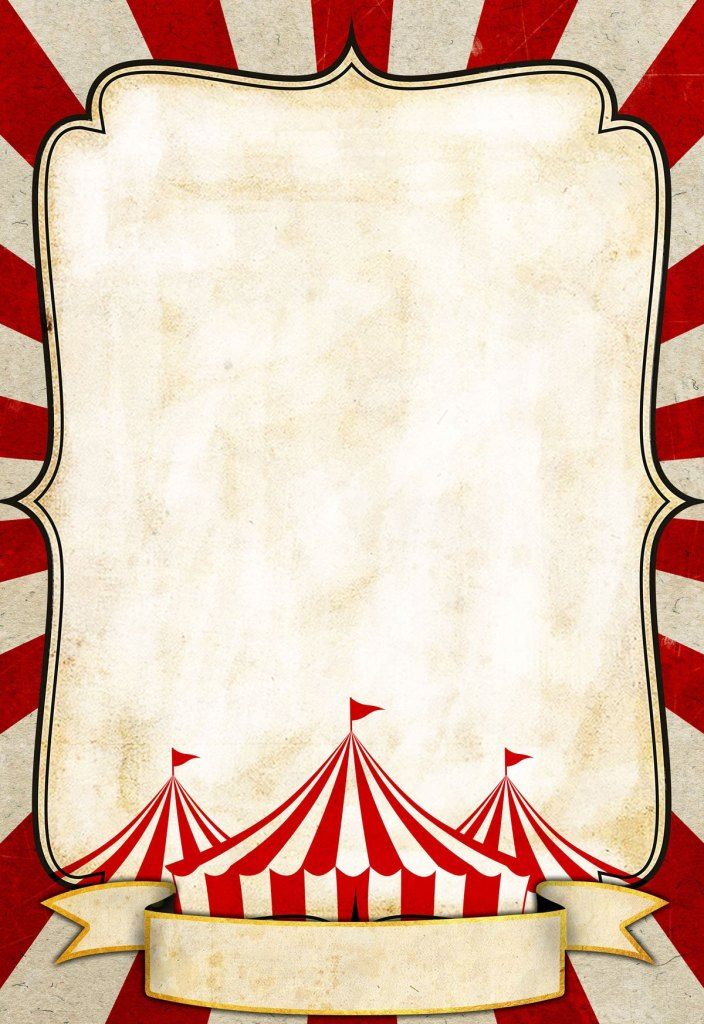 an old circus poster with red and white striped tents in front of a ...