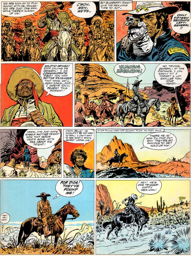 a comic strip with an image of cowboys on horseback