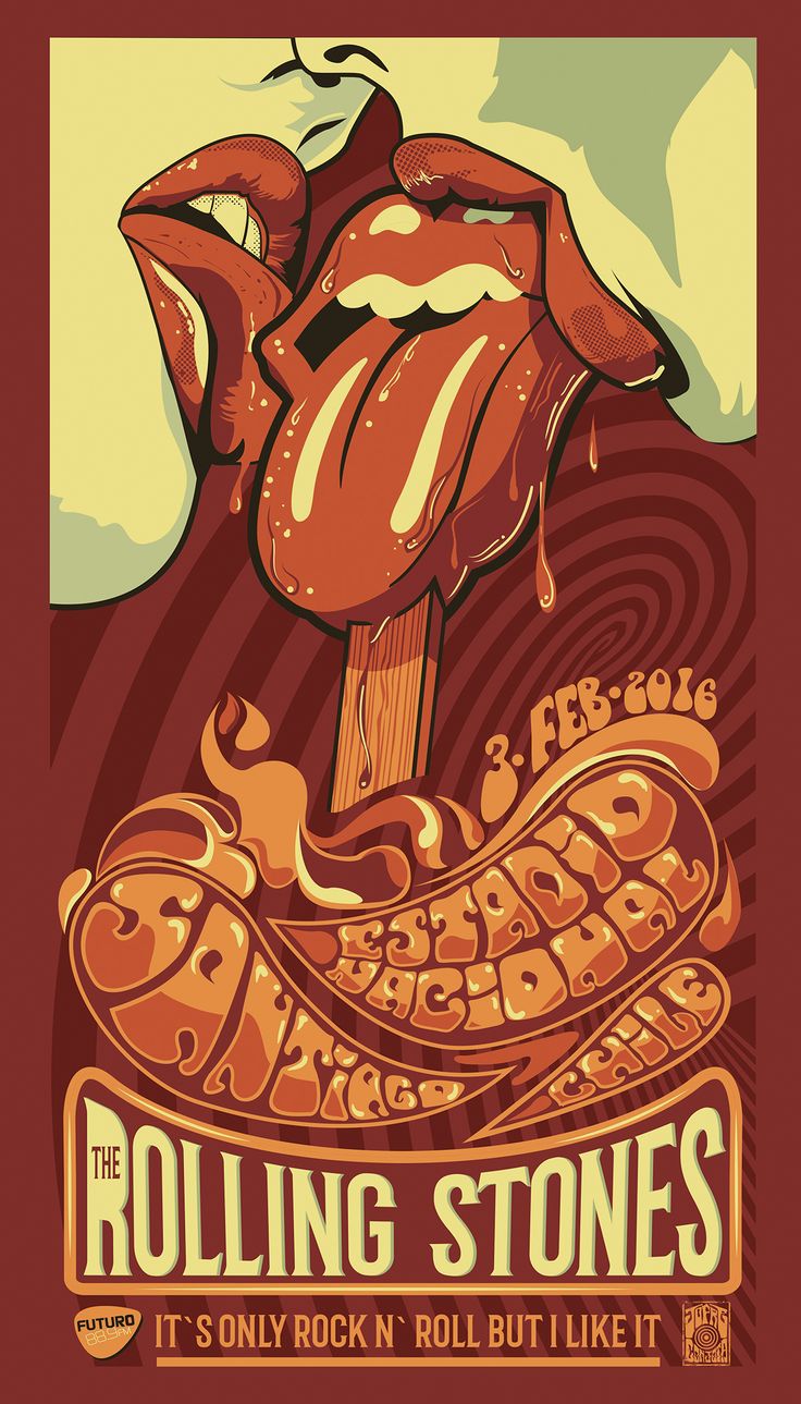 the rolling stones concert poster, featuring an image of a woman's lips and tongue