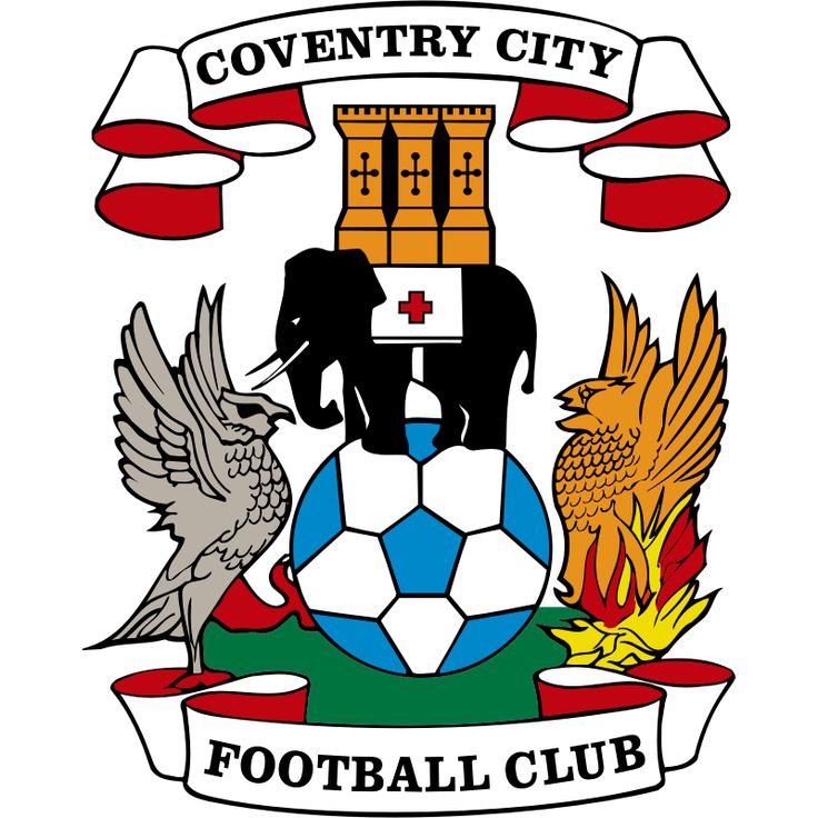 the coat of arms of the city of coventry, with two birds and an elephant