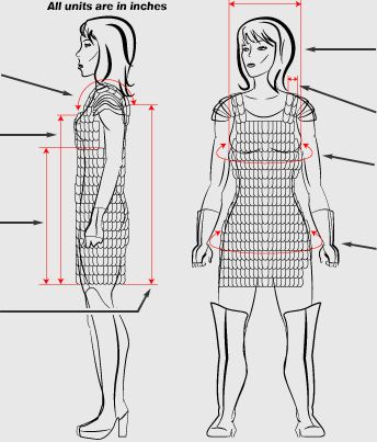 a diagram showing the height and measurements of a woman's dress, from front to back