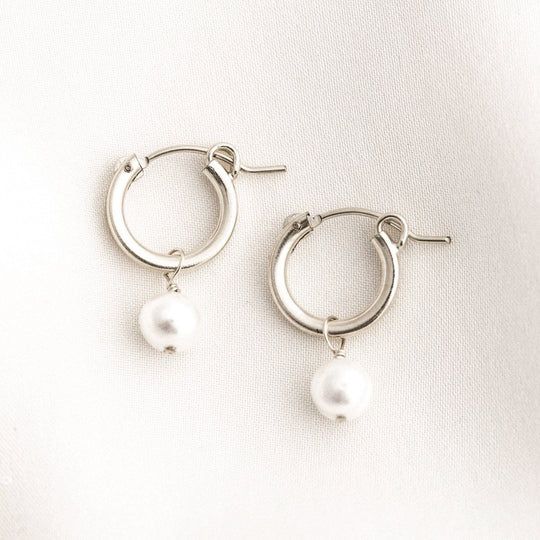 Pearl Hoop Earrings | Simple & Dainty Elegant Metal Hoop Earrings For Summer, Classic Adjustable Hoop Earrings For Pierced Ears, Classic Adjustable Hoop Earrings, Elegant Summer Dangle Hoop Earrings, Elegant Round Cartilage Earrings For Everyday, Elegant Everyday Cartilage Earrings, Everyday Hoop Earrings With Pearl Drop, Everyday Pearl Drop Hoop Earrings, Simple Small Hoop Single Earring