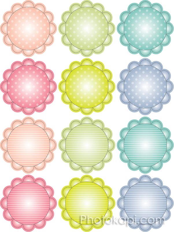 a set of nine different colored circles with dots on them, all in pastel colors