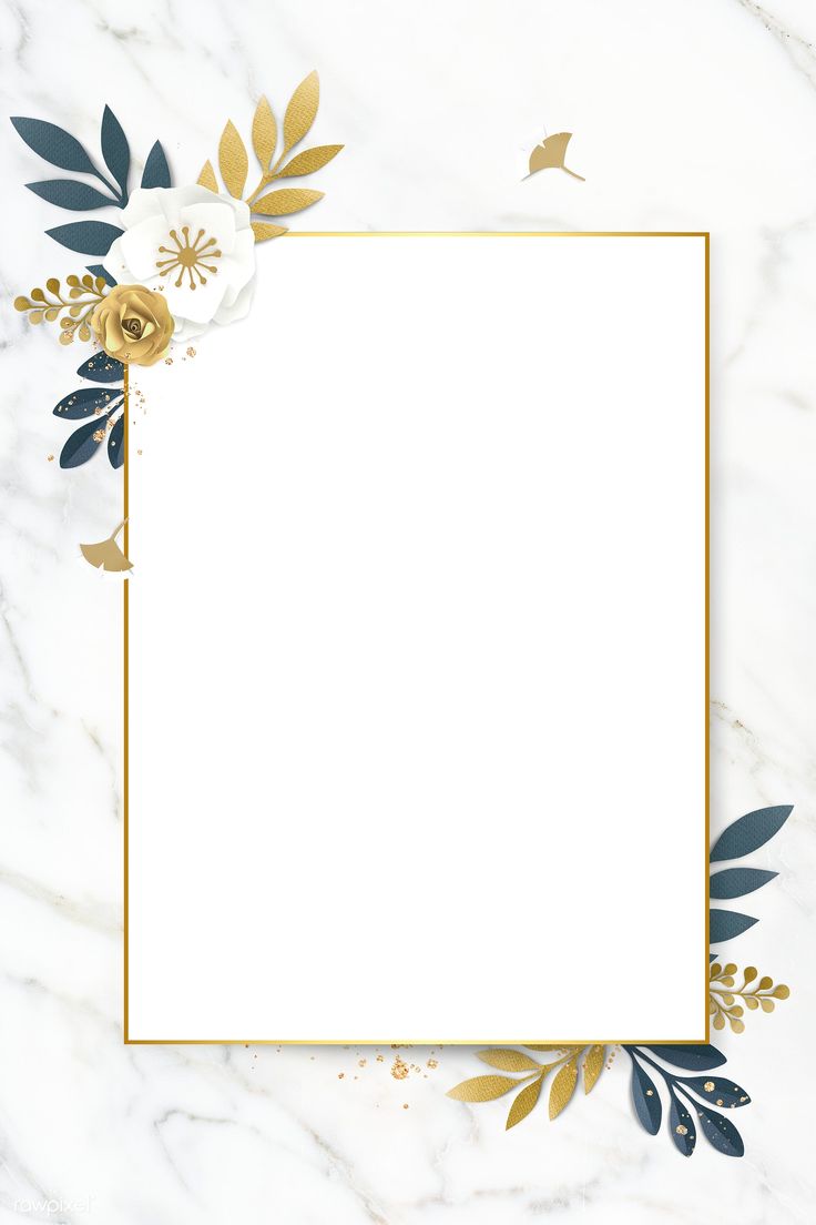 a white marble background with gold foil flowers and leaves on it's edges is featured in the top right corner