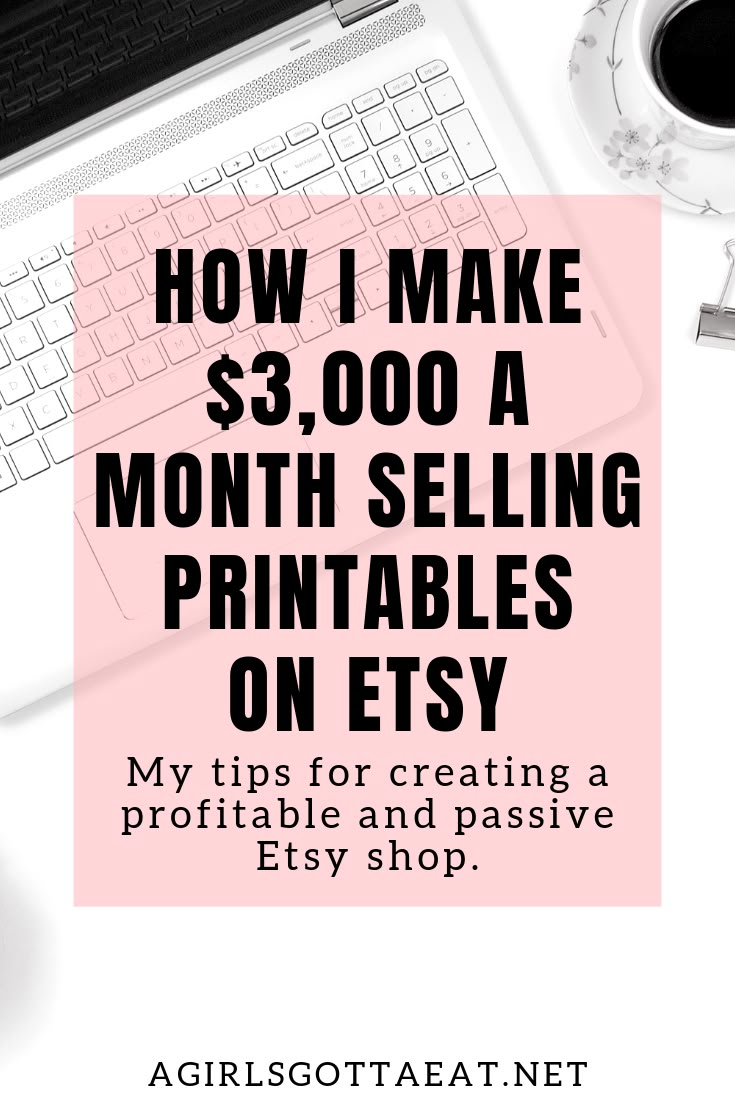 a laptop computer sitting on top of a desk with the words how i make $ 3, 000 a month selling printables on etsy