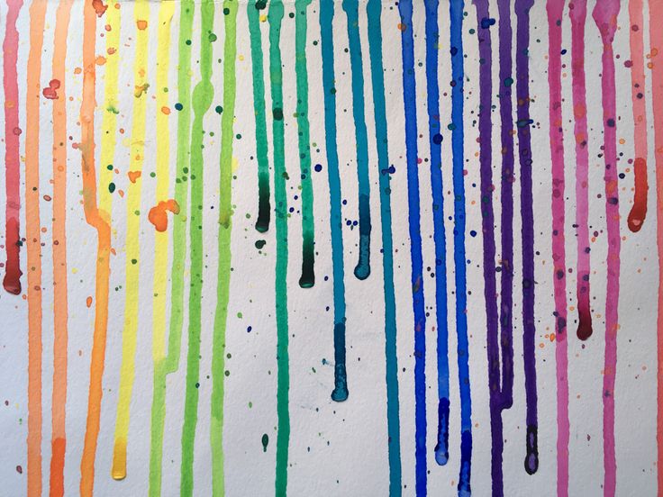 an abstract painting with multicolored drips on white paper and watercolng