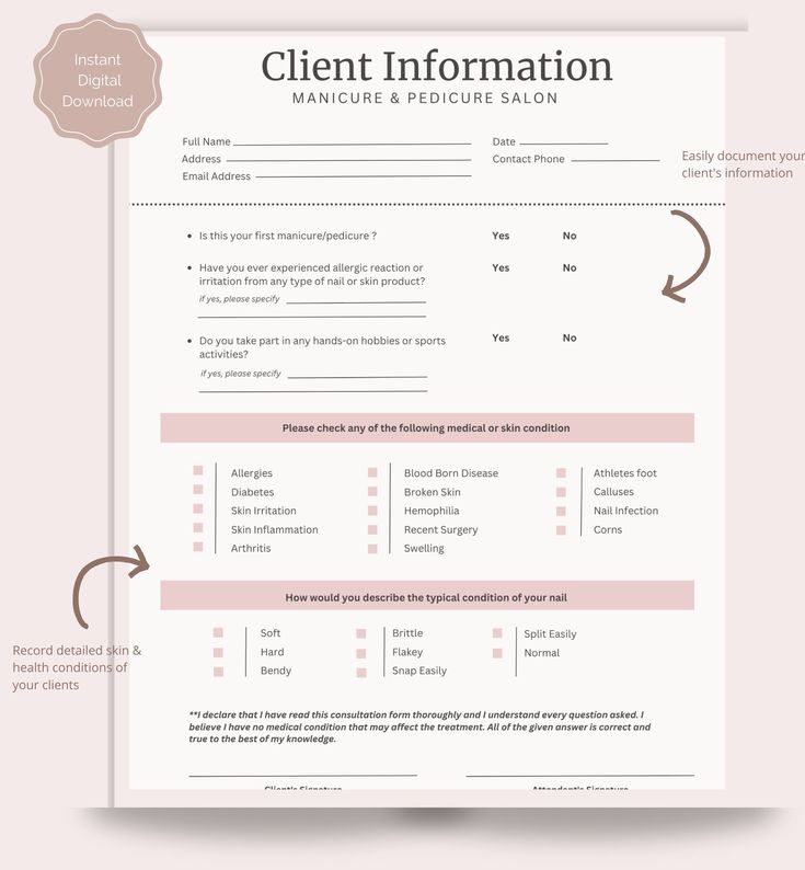 Client Intake Form Nail and Pedicure Consultation Form Nail - Etsy Canada Nail Consent Form, Nail Consultation Form, Acting Scripts, Client Consultation, Client Intake Form, Skin Bar, Intake Form, Business Nails, Nail Infection