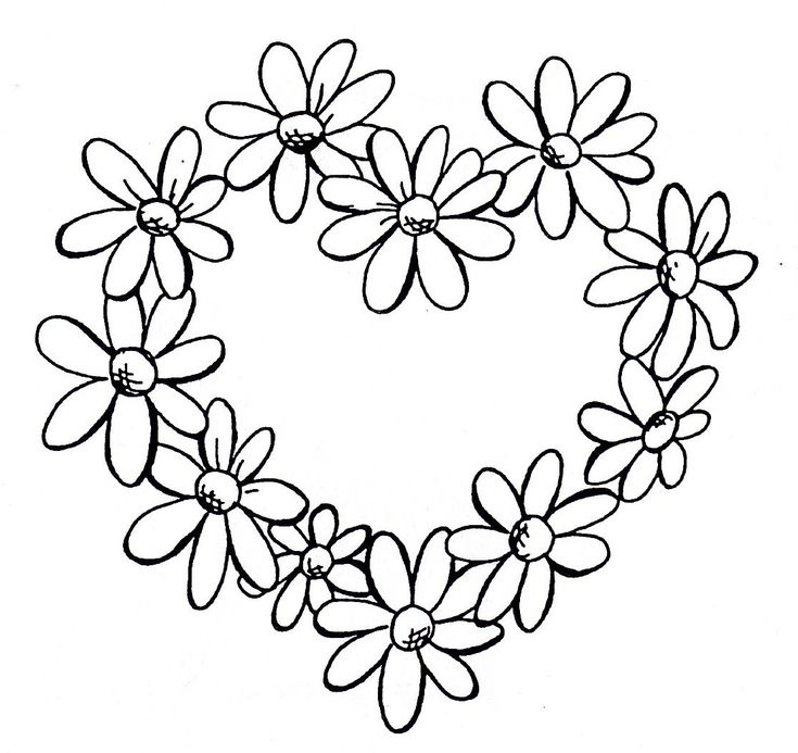 a heart shaped wreath with flowers drawn in the shape of a flower, on a white background